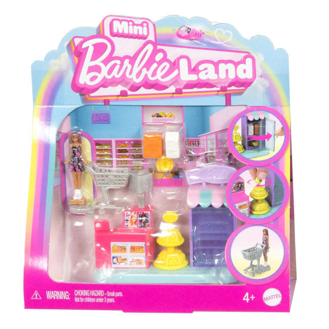 Mini Supermercado Barbieland Coleccionable Playset Con Muñeca Barbie De 1,5 Pulgadas, Zonas De Juego Interactivas Para Divertirse Contando Historias