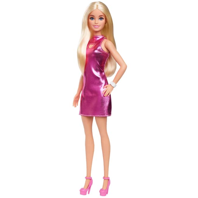 Barbie Fashionistas Pop #230 in Metallic Roze Mini-Jurk Met Uitgesneden Hartje, Blond Haar