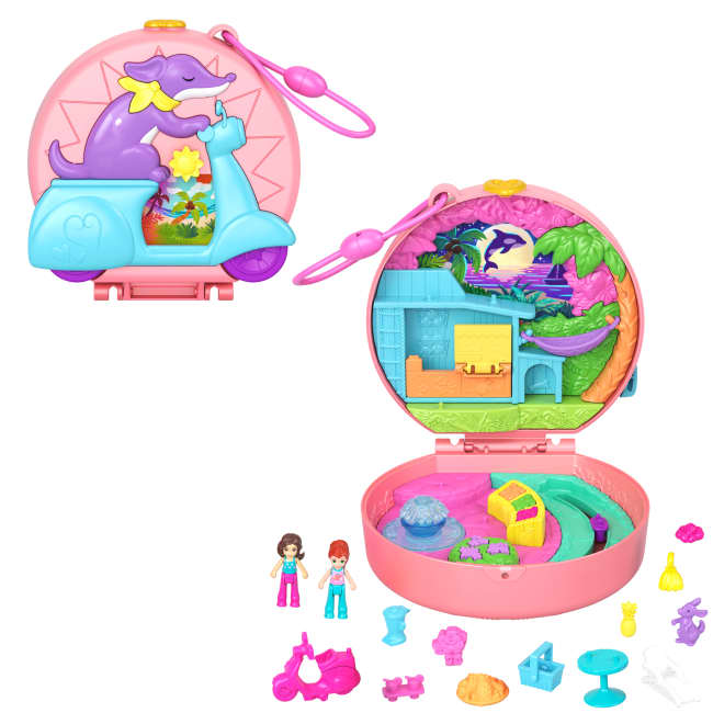 Polly Pocket Avventure In Scooter, Cofanetto Con 2 Micro Bambole E Cucciolo, Giocattolo Da Viaggio Con Accessori Come Un Animale E Un Veicolo