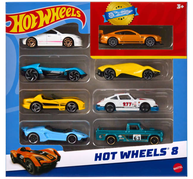 Hot Wheels, 8'Li 1:64 Ölçekli Temel Oyuncak Araba Ve Kamyon Seti, 1 Özel Araba Içerir, Stilleri Farklılık Gösterebilir