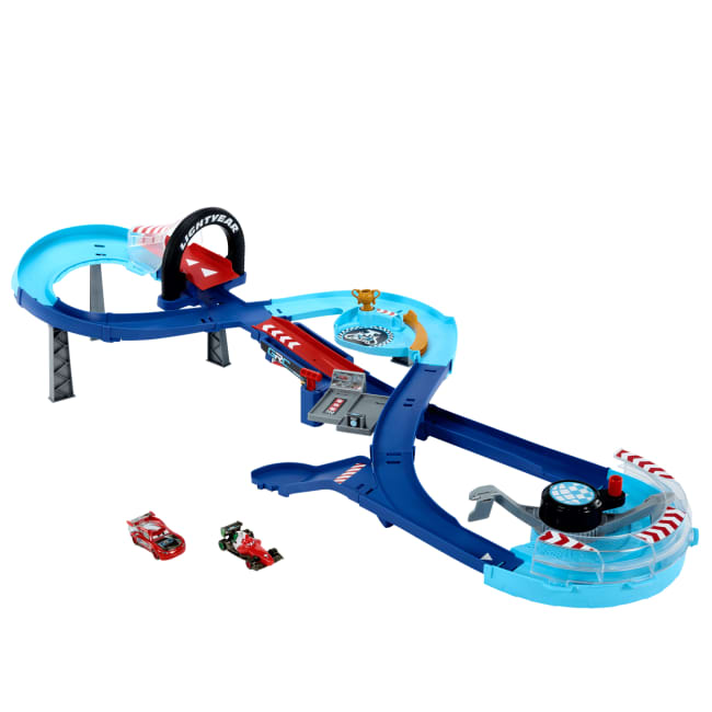 Disney Und Pixar Cars Grc Sprung-Rennstrecke Spielset Mit 2 Spielzeugfahrzeugen, Darunter Lightning McQueen