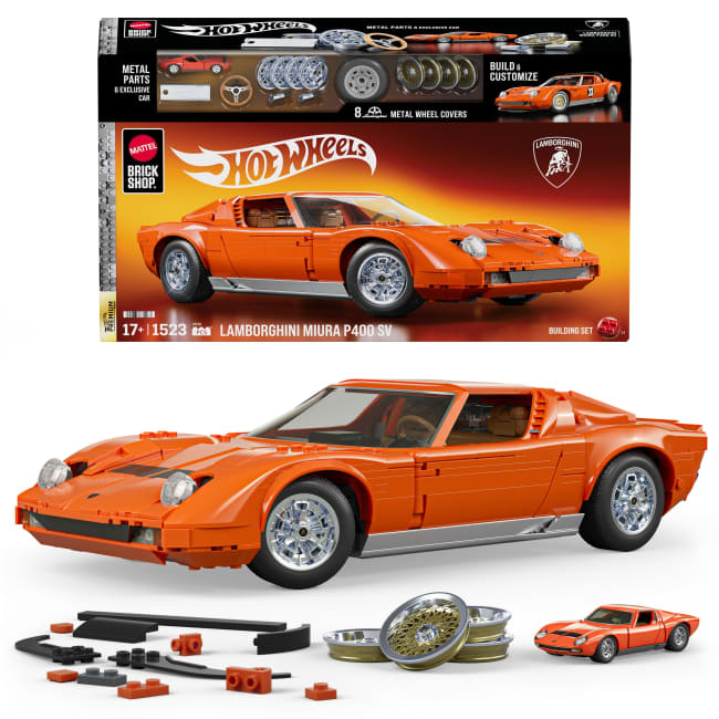 Conjunto De Construcción Del ’71 Lamborghini Miura P400 Sv De Hot Wheels De Mattel Brick Shop (1523 Piezas) Para Coleccionistas
