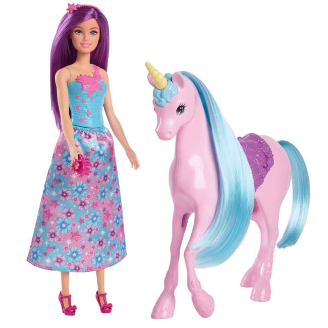 Conjunto De Muñeca Barbie Y Unicornio De Fantasía Que Incluye Un Silla De Montar, Un Cepillo Y Accesorios