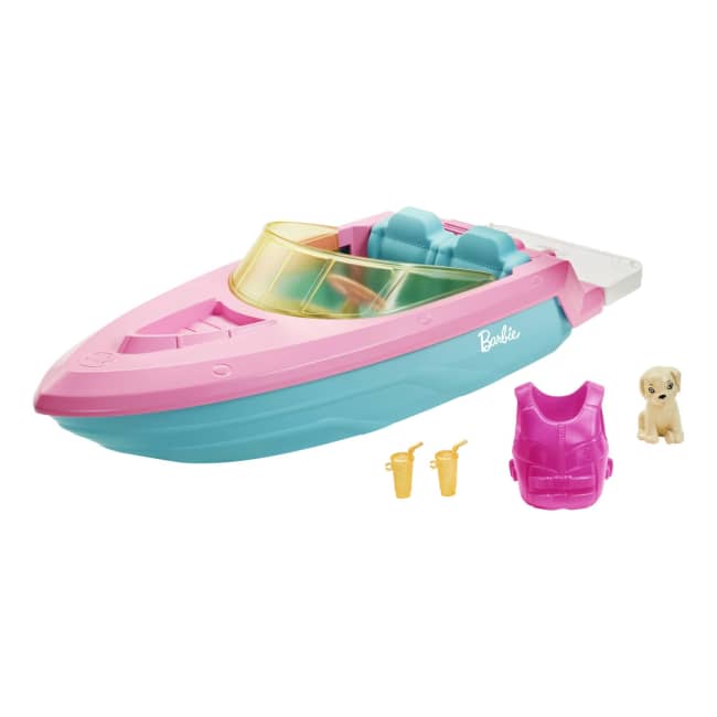 Barbie Boat With Puppy Figurine And Toy Accessories