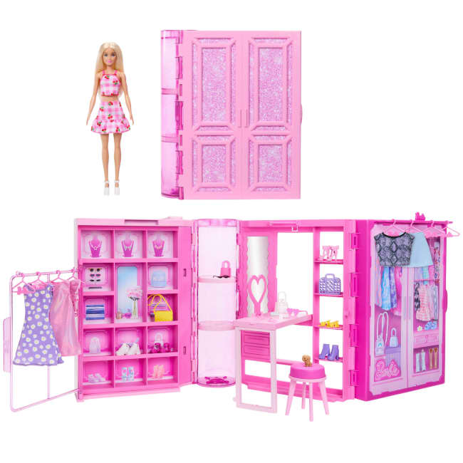 Barbie Traumkleiderschrank Spielzeug, Spielset Mit Modepuppe, Moden Und Accessoires, Knapp 1 M Breit Mit Mehr Als 25 Teilen