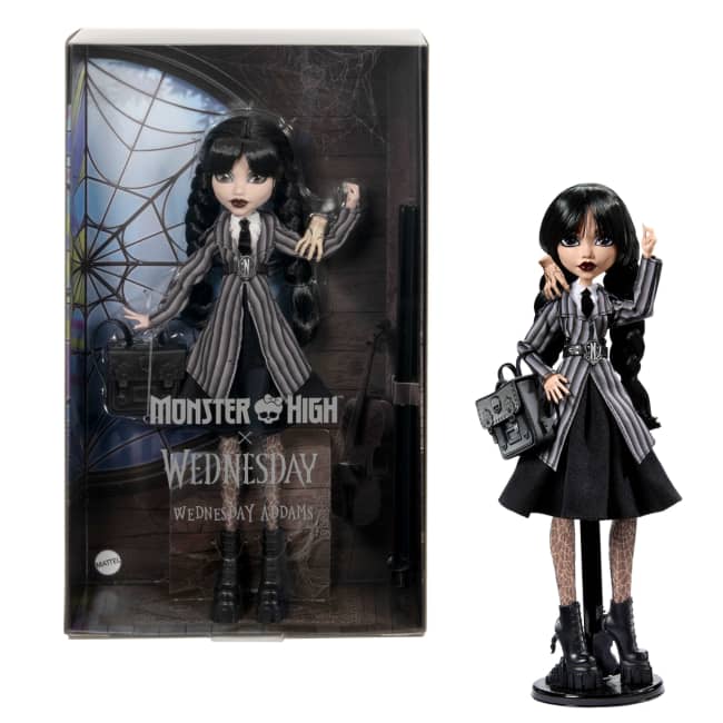 Συλλεκτική Κούκλα Monster High Wednesday School Outfit, Wednesday Addams Με Στολή Της Ακαδημίας Nevermore Και 'Πράγμα'