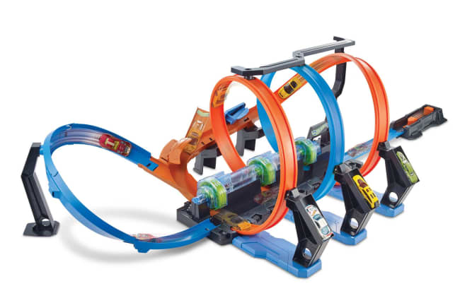 Piste Hot Wheels Looping Infernal Avec 3 Lanceurs Motorisés Et 3 Loopings