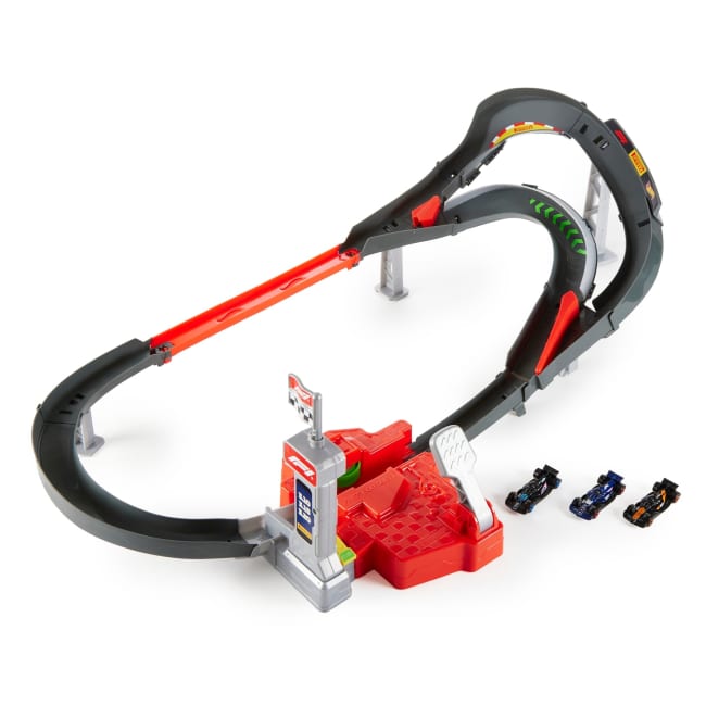 Conjunto Circuito De Carreras A Gran Velocidad De Formula 1 Y Hot Wheels Con 3 Coches De Juguete Metálicos A Escala 1:64