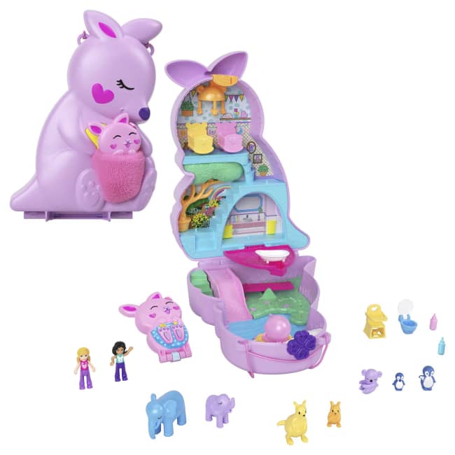 Polly Pocket Cofre Con Muñecas, Figuras Y Accesorios Bolso Canguro