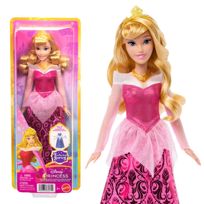 Disney Princess Enchanted Stories Aurora Fashion Doll With Sparkling Dress & Accessories, Posable