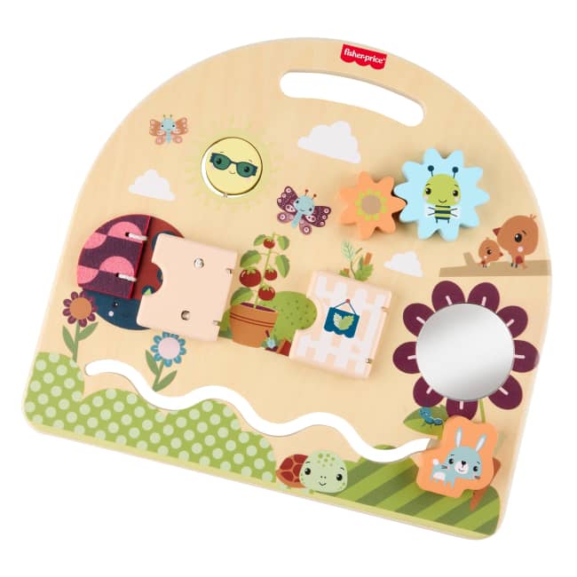 Fisher-Price Wooden Take-Along Activity Station, Wood Busy Board For Baby & Toddler