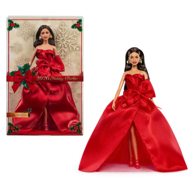 Barbie Signature 2026 Holiday Barbie Fashion Doll, Seasonal Collector, Brown Hair With Red Gown With Bow Detail