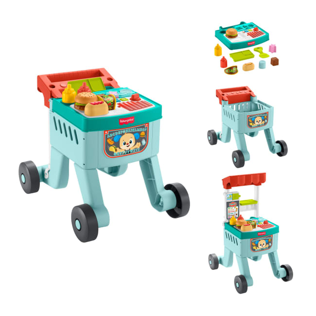 Fisher-Price Laugh & Learn 4-In-1 Snack Cart Walker Baby & Toddler Learning Toy With 14 Play Pieces