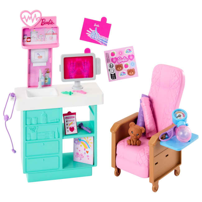 Barbie World Day At The Doctor Toy Playset With Medical Station, Chair & 12 Accessories