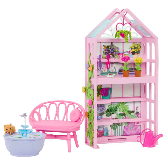 Barbie World Backyard Garden Toy Playset & 17 Accessories, Includes Shelf, Fountain, Flowers & More