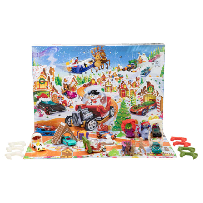 Hot Wheels 2025 Advent Calendar With 10 Toy Vehicles in 1:64 Scale & 24 Accessories