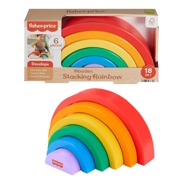 Fisher-Price Wooden Stacking Rainbow, Building Toy For Toddlers, 6 Wood Pieces