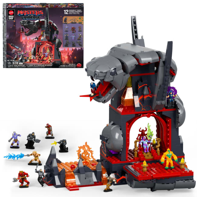 Mattel Brick Shop Masters Of The Universe Clash At Snake Mountain Building Toy Kit (636 Pieces), For Collectors