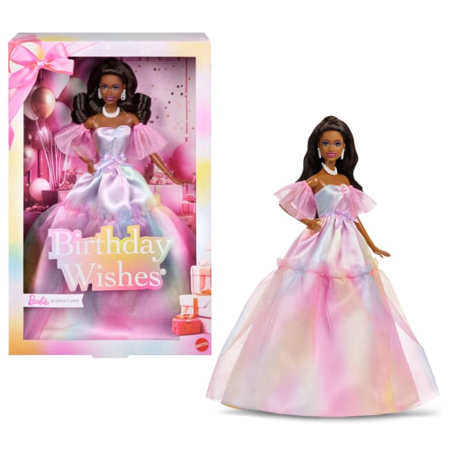 Barbie Signature Birthday Wishes Fashion Doll in Dress With Pastel Rainbow Effect, Collectible Gift