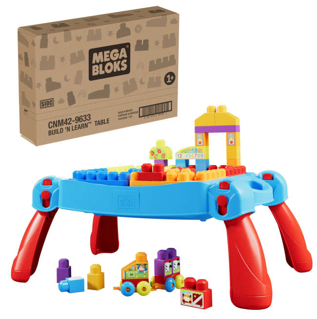 MEGA Bloks First Builders Build ‘n Learn Table Block Toy With Storage (30 Pieces) For Toddler