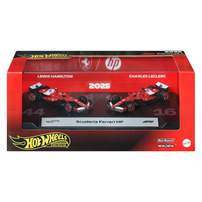 Hot Wheels Premium Formula 1 2-Pack, Scuderia Ferrari Hp Cars Of Lewis Hamilton & Charles Leclerc