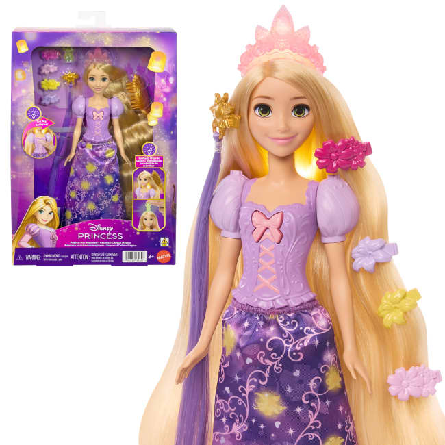 Disney Princess Light-Up Hair Rapunzel Fashion Doll W/ 5 Ways To Glow, Pascal Figure & 7 Accessories