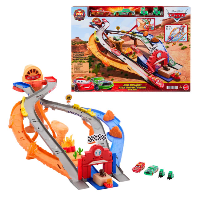Disney And Pixar Cars Radiator Springs Race & Rescue Rescue Road Raceway Playset With 4 Toy Cars