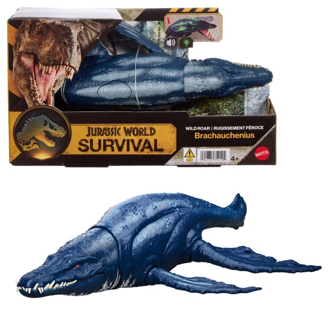 Jurassic World Wild Roar Brachauchenius Dinosaur Action Figure Toy, Attack, Light & Sound, Scan Code