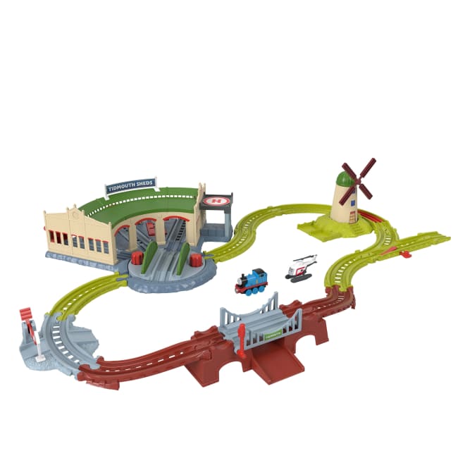Thomas & Friends Explorin’ Tidmouth Sheds Track Set By Fisher-Price, With Engine & Helicopter