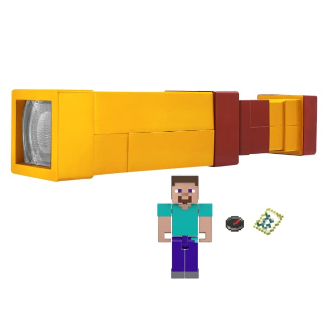 Minecraft Pixel Spyglass & Steve Action Figure Set, Kid-Sized Pixelated Role-Play Viewer