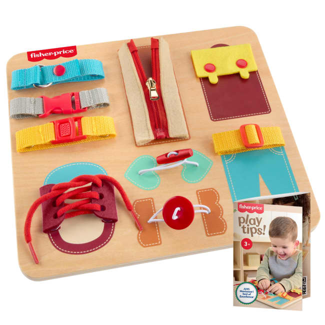 Fisher-Price Montessori Wooden Dressing Busy Board Learning Activity For Kids