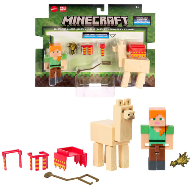 Minecraft Vanilla Figura de Ação Alex e Lhama