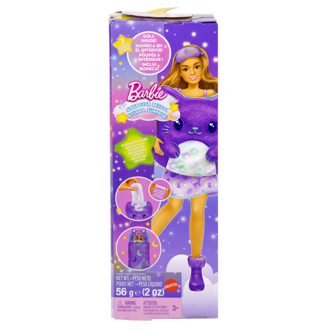 Barbie Party Unboxed Sleepover Reveal Series Purple Pajama Doll & Accessories With 7 Surprises