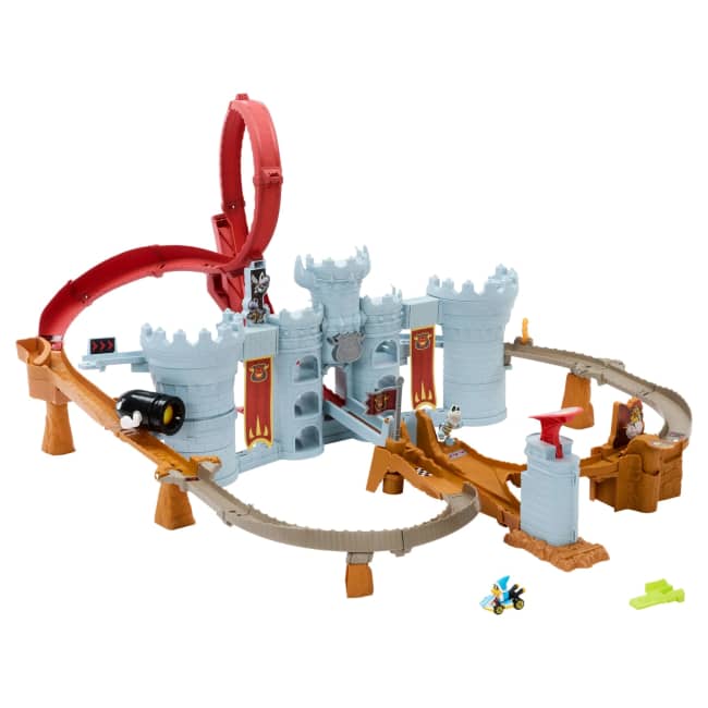 Hot Wheels Mario Kart Bowser's Castle Track Set With 1:64 Scale Die-Cast Kamek Toy Vehicle & Storage