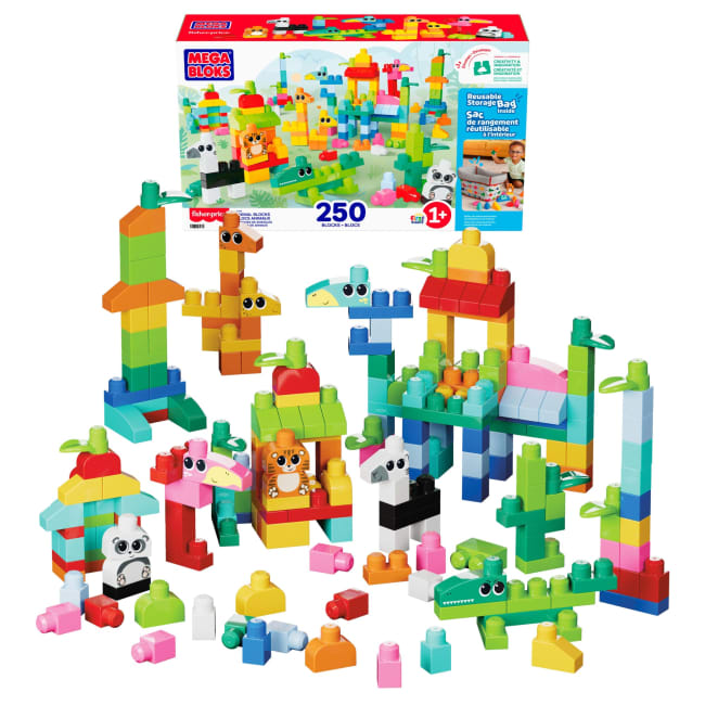 MEGA Bloks Fisher-Price Animal Blocks Building Toy With Storage (250 Pieces) For Toddler