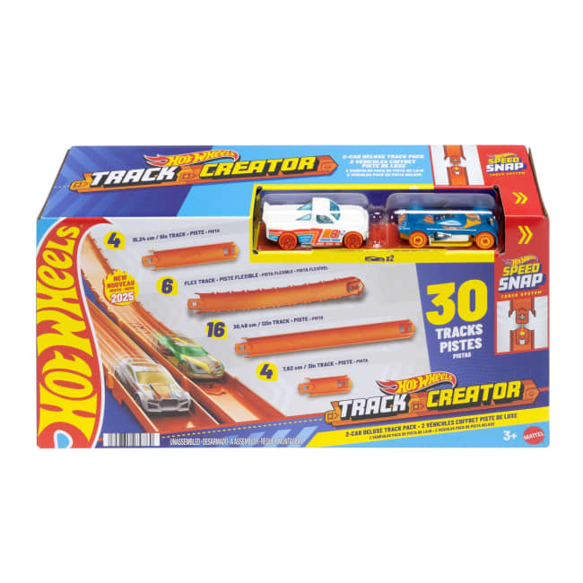 Hot Wheels Track Creator Deluxe Track Pack With 2 Toy Cars, 25 Feet Of Different Speed Snap Tracks