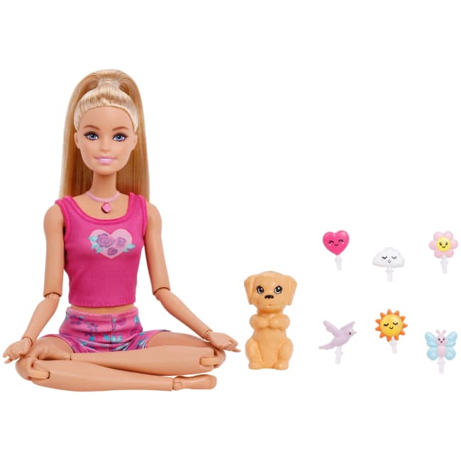 Poupée Barbie Mouvements Conscients Portant des Vêtements de Yoga Avec Audio, Lumières et Musique, Poupée Blonde Avec Animal de Compagnie