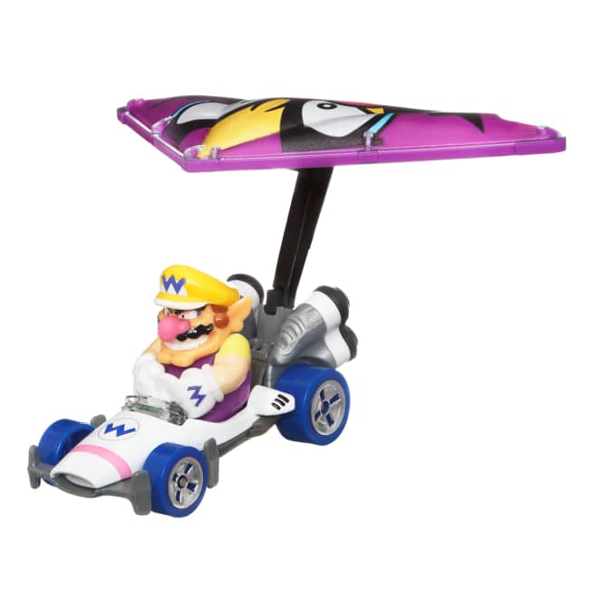 Hot Wheels Mario Kart Vehículo de Juguete Waluigi B-Dasher con Wario Wing