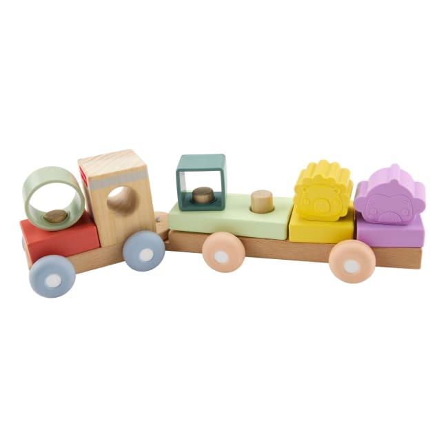 Fisher-Price-Train à Empiler en Bois et Silicone-Jouet D’Activités de 9 Pièces