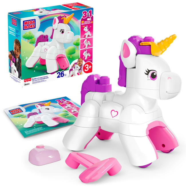 Mega Bloks Juguete de Construcción 3 en 1 unicornio arma y brilla
