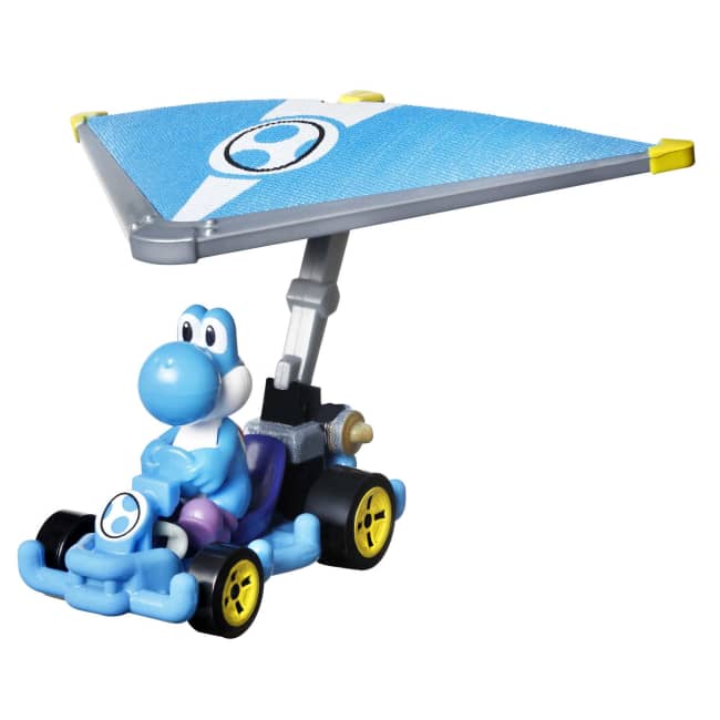 Hot Wheels Mario Kart Veículo de Brinquedo Yoshi Azul Claro Pipe Frame com Super Glider