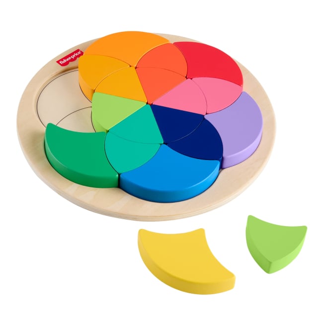 Fisher-Price Wooden Color Wheel Puzzle, Shape-Sorting Play For Preschool Kids, 19 Wood Pieces