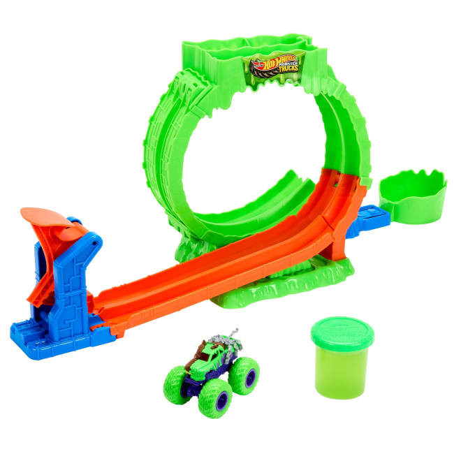 Hot Wheels Monster Trucks Mutant Chaos, Loop Challenge Playset With Wreckin’ Wolf Toy Truck & Slime