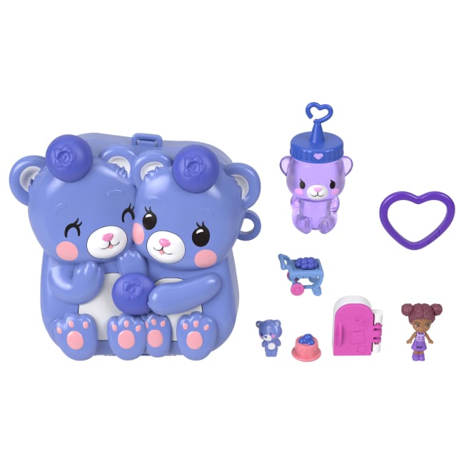 Polly Pocket Conjunto de Brinquedo Compacto Ursinhos Abraço de Amora Azul