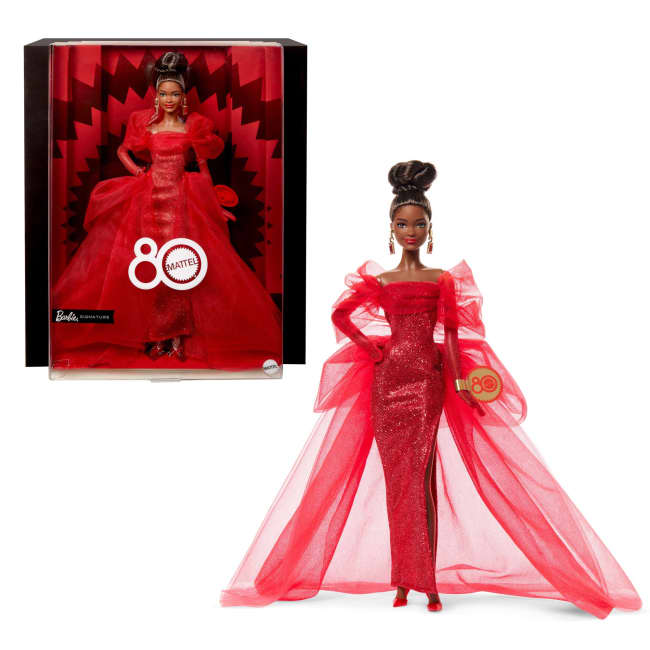 Barbie Signature Collectible Doll For Mattel 80Th Anniversary, Glittery Red Tulle Gown, Brunette