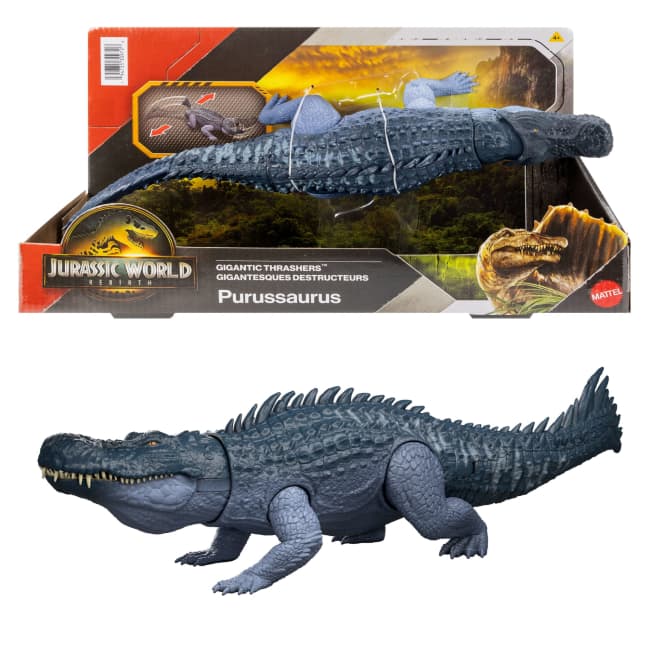 Jurassic World Rebirth Gigantic Thrashers Purussaurus Dinosaur Figure Toy, Tail Activated Attack