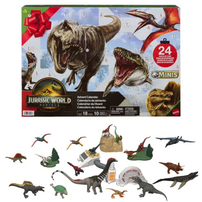 Jurassic World Rebirth Advent Calendar With 24 Days Of Dinosaur Related Toy Surprises, 18 Dinos
