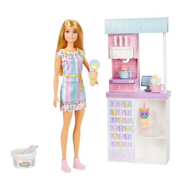 Barbie Ice Cream Shop Playset With 12 in Blonde Doll, Ice Cream Shop, Ice Cream Making Feature & Realistic Play Pieces