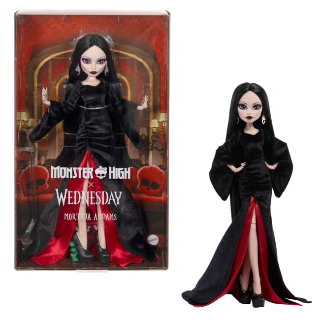 Monster High X Wednesday Collectible Doll, Morticia Addams in Black Velvet Dress