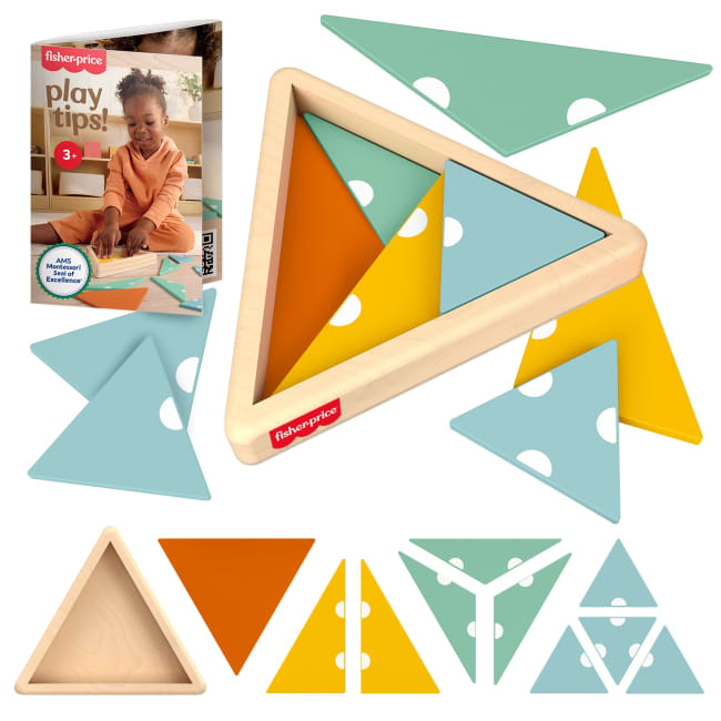 Fisher-Price Montessori Wooden Triangle Puzzle, Preschool Learning Toy, 10 Wood Pieces